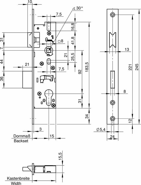 Produktbild Wilka Rohrrahmenschloss Stulp Edelstahl Reno 1438 PZ, 30 mm Dorn, Din umstellbar (Profilzylinder)