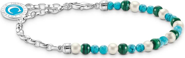 Thomas Sabo Member Charm Armband mit Weissen Perlen Malachit und Charmista Coin Silber (15 cm, 925er Silber, Emaille)