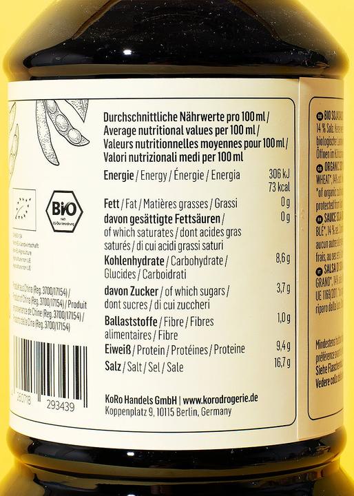 Valeurs nutritives et ingrédients KoRo Sauce soja bio (12000 g)