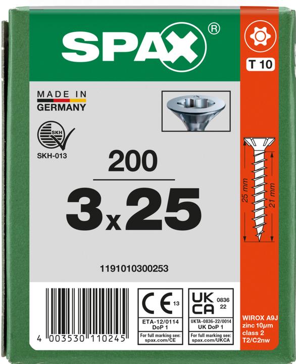 Immagine prodotto Spax Viti universali 3 x 25 mm, 200 pezzi (200 Viti per pezzo)
