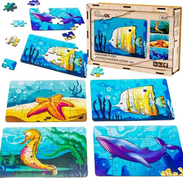 Image du produit PuzzleOk Puzzle en bois 4 en 1 Animaux marins (4 pièces)