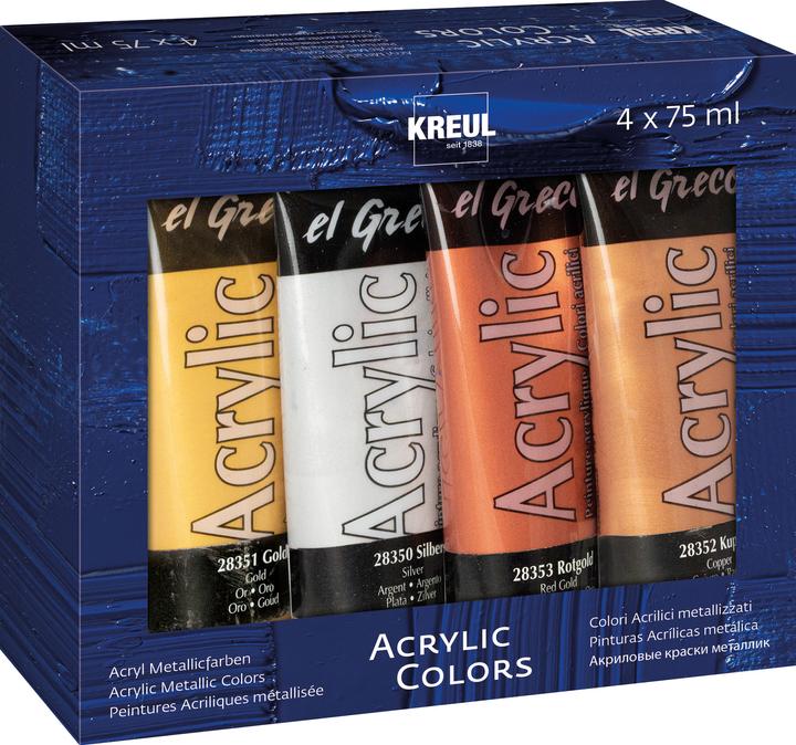 Immagine prodotto Kreul Vernice acrilica el Greco Acrylic Metallic, 75 ml, set da 4 (Oro, 75 ml)