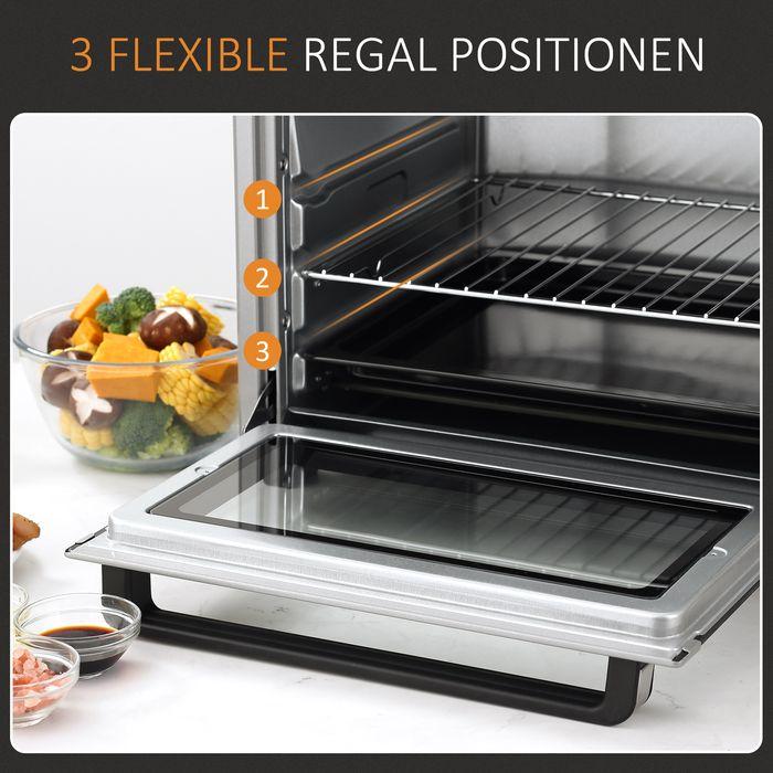 Produktbild Swisshandel24 Minibackofen 32L 1600W Elektrischer Mini Ofen mit Schlackenauffangwanne Metall Edelstahl Glas Silber
