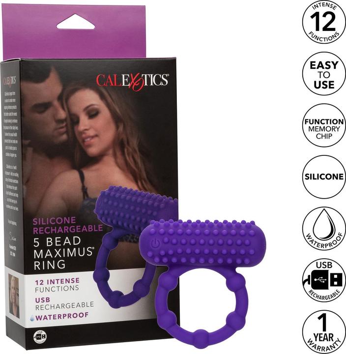 Actual product image CalExotics Silicone Rechargeable 5 Bead Maximus® Ring (6.99 cm)