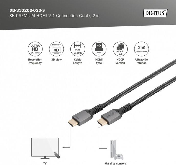 Produktbild Digitus 8K HDMI Ultra High Speed Anschlusskabel (2 m, HDMI)