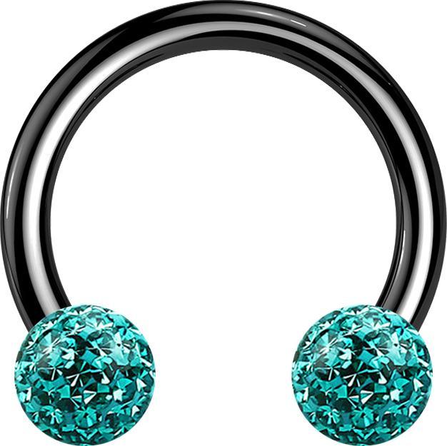 Actual product image Star Piercing Circular barbell black with two crystal balls turquoise epoxy protective layer (Titanium G23, without brass)