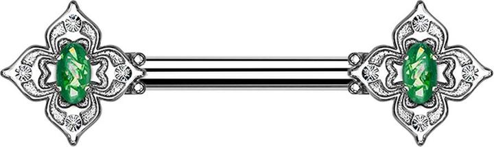 Immagine prodotto Star Piercing Barbell silber Blumenquadrat filigran mit Opal grün (Ottone, Acciaio chirurgico 316L)