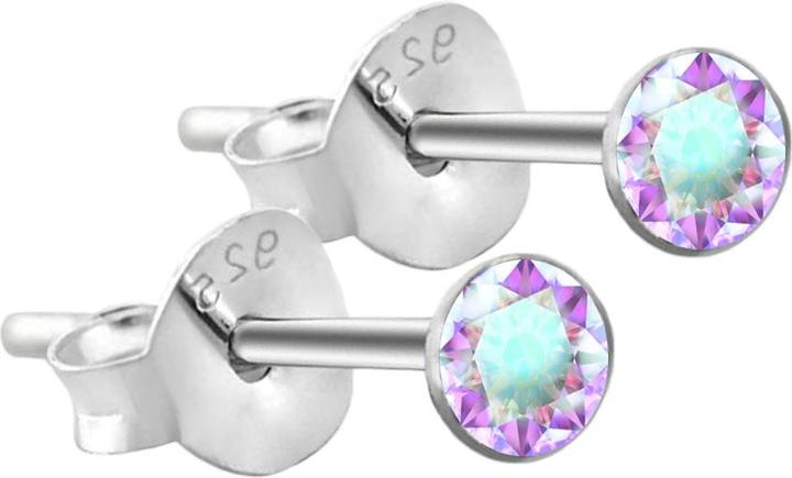 Star Piercing Ohrstecker rund aus 925 Sterlingsliber mit Kristall multicolor (ohne Messing, 925 Sterlingsilber)