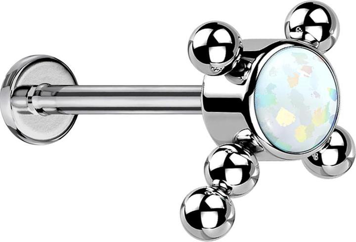 Immagine prodotto Star Piercing Labret Micro Threadless argento palline a croce bianco opale (Titanio G23, senza ottone)