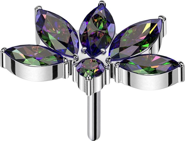 Star Piercing Threadless halbe Lotusblume silber Kristalle dunkel multicolor (ohne Messing, Titan G23)