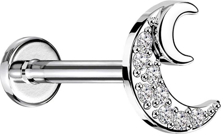 Immagine prodotto Star Piercing Micro labret filo interno argento cristalli mezzaluna argento (Ottone)