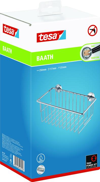 Produktbild tesa BAATH+ Duschkorb inkl. Klebelösung ohne Bohren (25 x 12.5 x 12 cm)