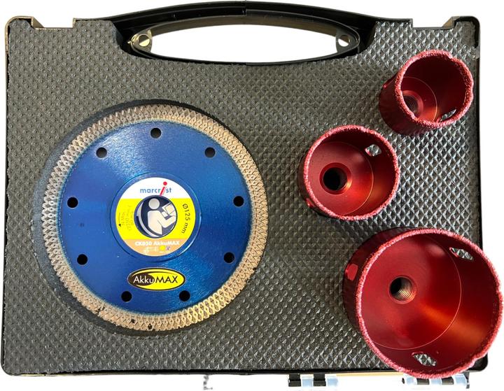 Image du produit Marcrist Set de coupe et de perçage de carreaux 125 mm + 1x disque de coupe + 3x mèches à sec ( 3999.101.234 (36, 44, 68 mm)