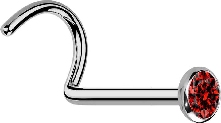 Star Piercing Nasenstecker gebogen silber mit flacher Halbkugel Kristall rot (ohne Messing, Titan G23)