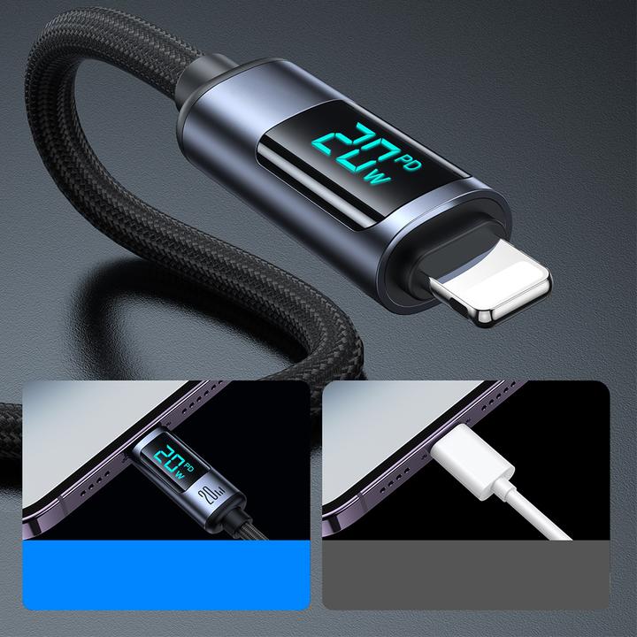 Immagine prodotto Joyroom Cavo da USB-C a Lightning con display da 20W della serie Prism, 1,2 m - Nero (1.20 m, USB 2.0, 20 W)