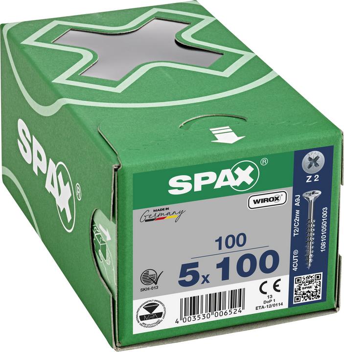 Productafbeelding Spax Schroef R 88094 Verzonken kop met punt/kruisuitsparing -PZ 5 x 100/60-Z Verzinkt staal WIROX (100 Schroeven per stuk)