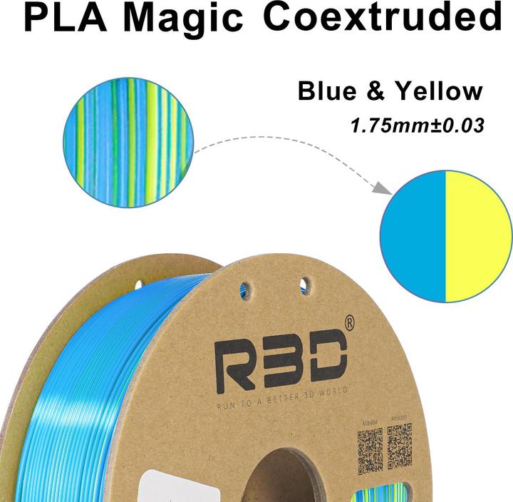 Actual product image R3D eSilk Magic-PLA Blue Yellow Filament 1.75mm 1Kg (PLA, 1.75 mm, 1000 g, Blue, Yellow)