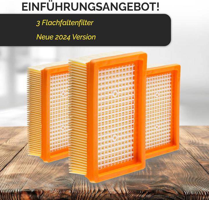 Image du produit Plutoos 3 filtres pour aspirateurs Kärcher (WD4, WD5, WD6 / MV4, MV5, MV6) - 3 filtres plissés pour les