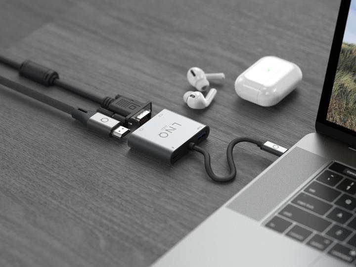 Produktbild LINQ Connects USB-C -> 1x HDMI, 1x VGA, 1x USB-C, 1x USB-A LQ48001 grey (USB-C, 1 Ports)