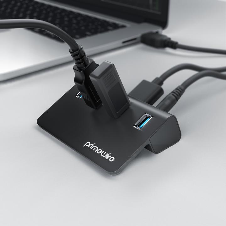 Image du produit Primewire Hub 4 ports USB 3.2 Gen.1 Actif, répartiteur avec alimentation, Hub de données USB 3.0 Super Speed (USB-A, 4 Ports)