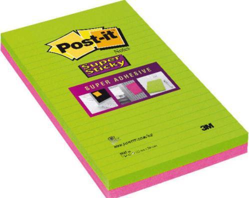 Actual product image Post-it Sticky notes Super Sticky 127x209 neon pink/light green lined (125 x 209 mm)