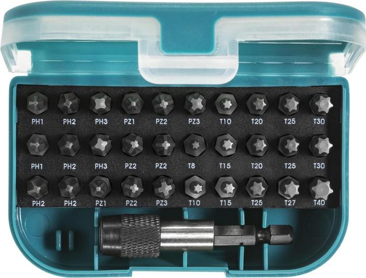 Produktbild Makita P-73374 Set 31teilig (Innensechsrund TX M10, Innensechsrund TX M15, Innensechsrund TX M20, Kreuz Phillips PH M1, Kreuz Phillips PH M2, Innensechsrund TX M8, Innensechsrund TX M25, Innensechsrund TX M27, Innensechsrund TX M40, Kreuz Pozidriv PZ M1, Kreuz Pozidriv PZ M2, Kreuz Phillips PH M3, Kreuz Pozidriv PZ M3)