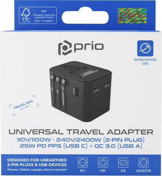 Image du produit prio Adaptateur de voyage universel 25W noir