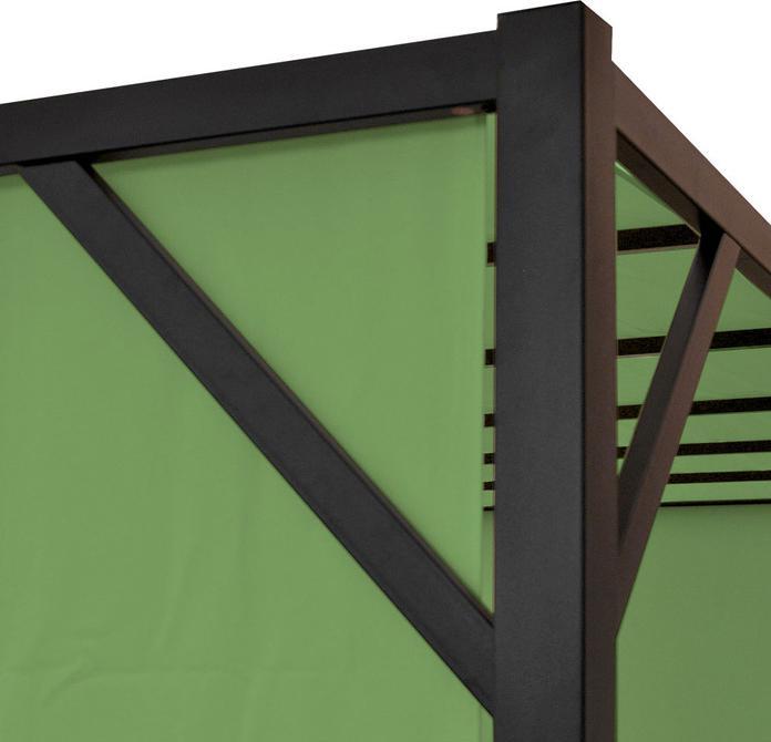 Produktbild Swisshandel24 Pergola Baia, Garten Pavillon Terrassenüberdachung, stabiles 6cm-Stahl-Gestell + Schiebedach grün - (405 cm, 405 cm)