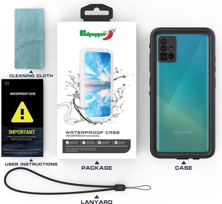 Immagine prodotto Redpepper Samsung A51 4G - IP68 Wasserdichtes Outdoor Case mit Magsafe, schwarz (Samsung Galaxy A51)