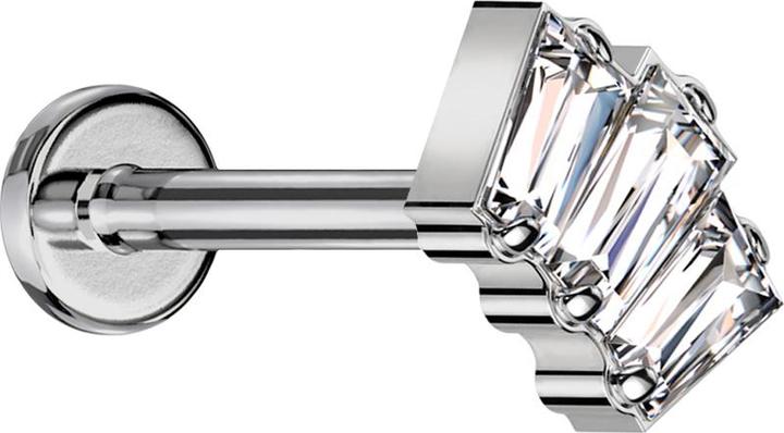 Star Piercing Micro Labret Innengewinde silber drei Baquette Kristalle silber (ohne Messing, Titan G23)