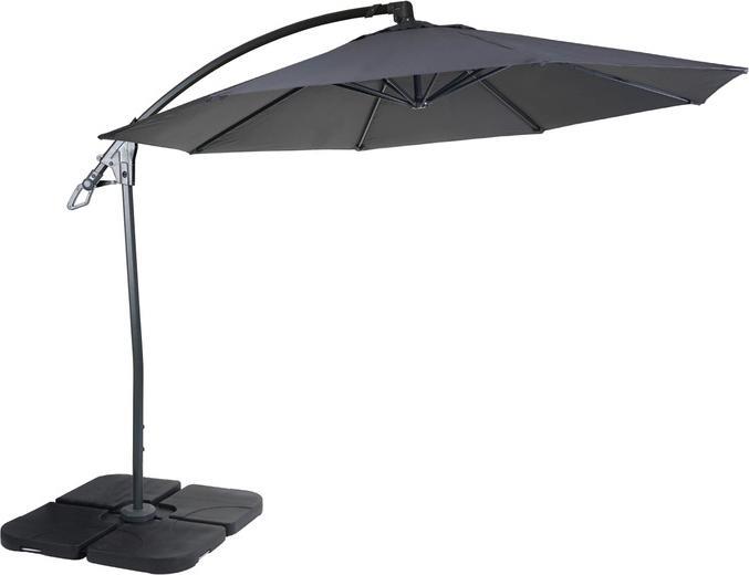 Produktbild Swisshandel24 Deluxe Ampelschirm, Sonnenschirm, rund Ø 3m Polyester Alu/Stahl 14kg anthrazit mit Ständer (1.03 m)