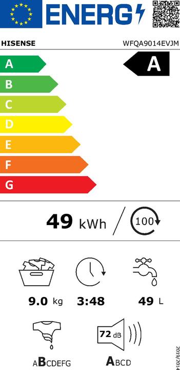 Energy Label Hisense WFQA9014EVJM 20009117 (9 kg, Left)