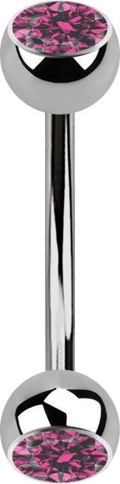 Produktbild Star Piercing Micro Banane silber mit zwei Kugeln Kristall pink (ohne Messing, Titan G23)