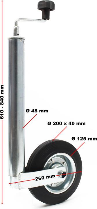 Produktbild Wiltec Stützrad 150kg inkl. Klemmhalter & Schellen Wohnwagen Anhänger Stütze