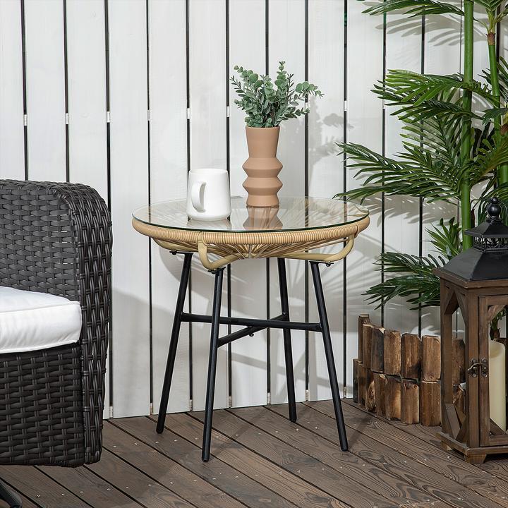 Produktbild Outsunny Rattan Beistelltisch mit Glastischplatte