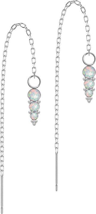 Star Piercing Ohrstecker silber freifallende Kette drei Opale weiss mit Kugeln (ohne Messing, Chirurgenstahl 316L)