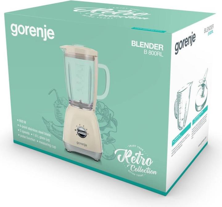 Actual product image Gorenje Blender B800RL Tabletop, 800 W, Jar material Glass, Jar capacity 1.8 L, Ice crushing, brownish yello (800 W)