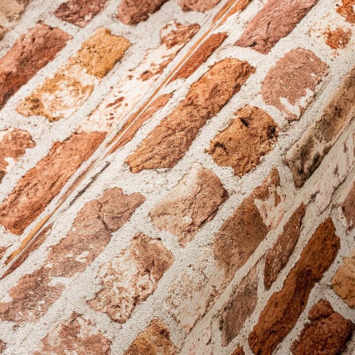 A.S. Création Steintapete Tapete Steinoptik 3D Vliestapete Backstein Rot Beige für Wohnzimmer