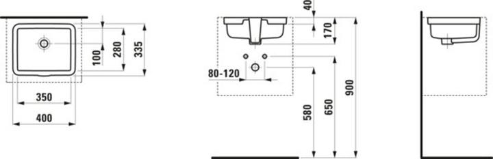 Produktbild Laufen Living City Einbauwaschtisch von unten, ohne Hahnloch, 400x335mm, weiss (450 mm, 400 mm)