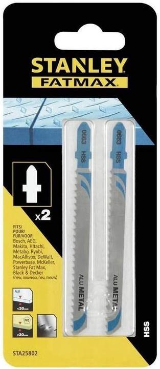 Productafbeelding Stanley 2 stuks decoupeerzaagblad HSS aluminium <30mm, metaal <10mm Hi-Tech, voor snel zagen, T-steun, 7