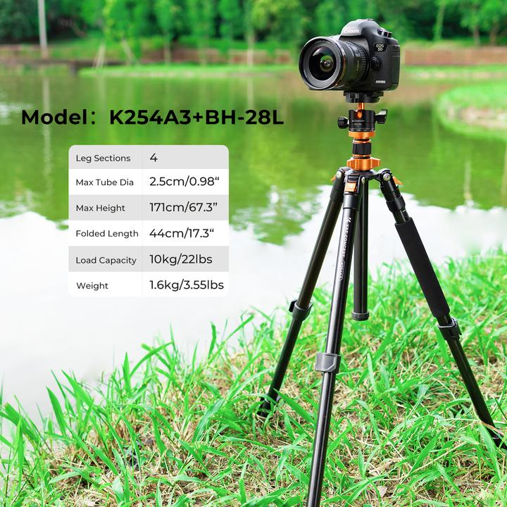 Image du produit K&F Concept K254A3+BH-28L Trépied en alliage d'aluminium et de magnésium