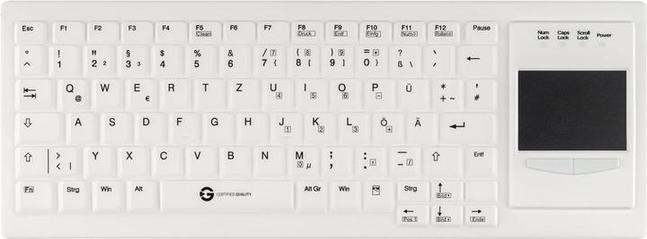 Gett Cleantype Xtra Touch Protect silicone keyboard with touchpad IP68 disinfectable USB colour white L (DE, Cable)