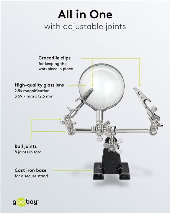 Actual product image Goobay Soldering aid / third hand with magnifying glass 2.5x magnification (Third hand)