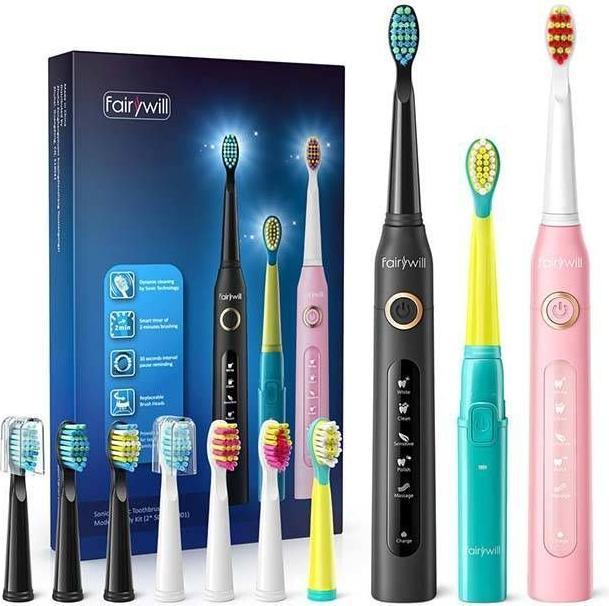 Immagine prodotto Fairywill Set di spazzolini sonici per la famiglia con set di punte FW-507 (Spazzolino sonico)