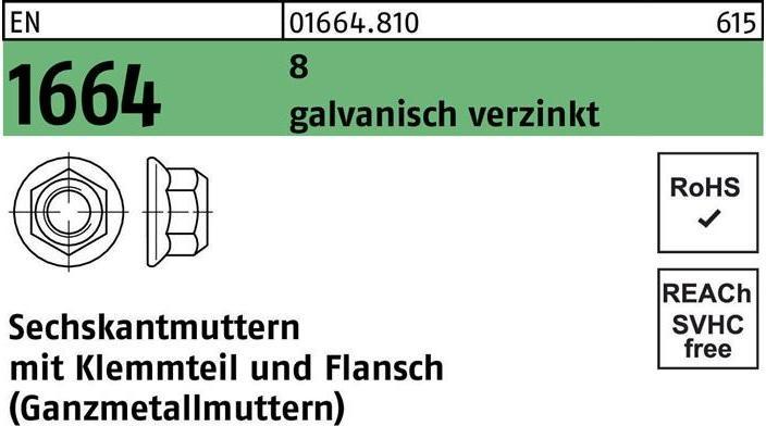 Productafbeelding Zeskantmoer EN 1664 w.spandeel/flens M 8 8 gegalvaniseerd (M8)
