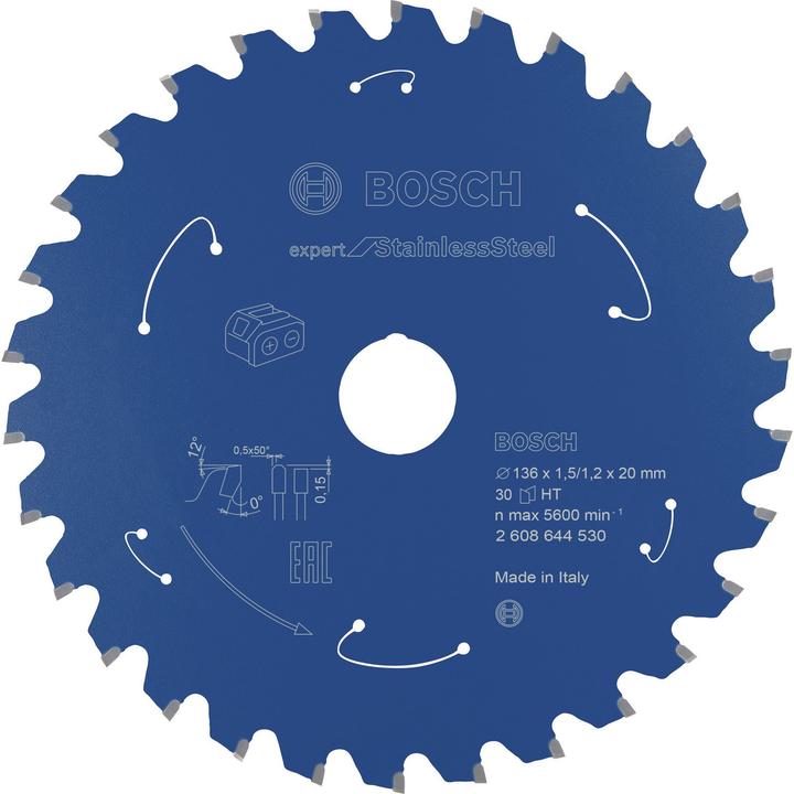 Bosch Professional Zubehör Akku-Kreissägeblatt Expert for Stainless Steel, 136 x 1,5/1,2 x 20, 30 Zähne