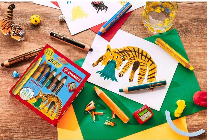 Immagine prodotto Magni STABILO Buntstifte woody 3in1 Tiger Design 6 Stück mit Spitzer (Assortito, 6 x)