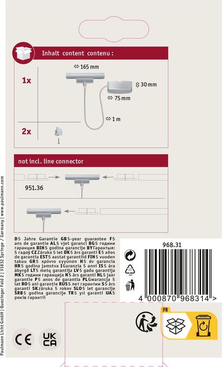 Actual product image Paulmann URail cable feed