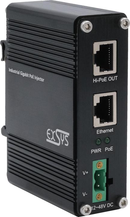 Actual product image Exsys Industrial PoE+ Gigabit Injector 60W (802.3at (PoE+), 802.3bt (PoE++), 802.3af (PoE), 60 W)