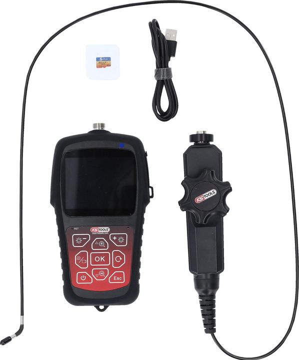 Actual product image KS Tools HD videoscope set with Ø 3.9 mm 180° and 0° HD front camera probe, flexible PVC sheath, 3-piece